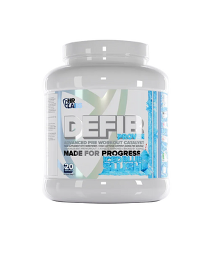 HR Labs Defib Proven advanced pre-workout in Iced Blue Slush, 680g tub, 20 full servings with 400mg caffeine per serving