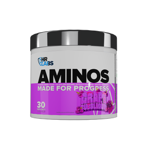 HR Labs Aminos EAA powder in Grape Bubblegum, 30 servings 240g tub with 5g essential amino acids per serving