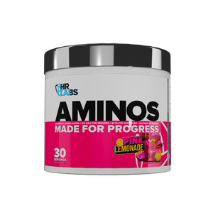 HR Labs Aminos EAA powder in Pink Lemonade, 30 servings 240g tub with 5g essential amino acids per serving