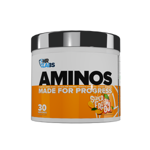 HR Labs Aminos EAA powder in Super Fresh OJ, 30 servings 240g tub with 5g essential amino acids per serving