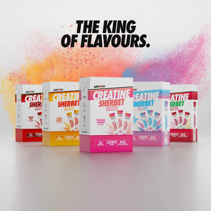 Per4m Creatine Sherbet Sticks range showing all five flavour boxes: Cherry Fizz, Peach Sweets, Original Sherbet, Fizzy Bubblegum Bottles and Rainbow Candy