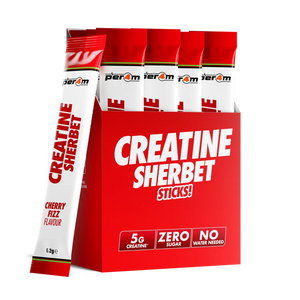 Per4m Creatine Sherbet stick packs in Cherry Fizz, box of 20 single-serve sticks with 5g creatine each