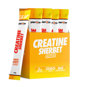 Per4m Creatine Sherbet stick packs in Peach Sweets, box of 20 single-serve sticks with 5g creatine each