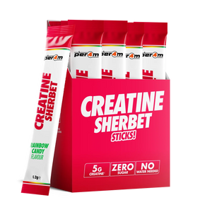 Per4m Creatine Sherbet stick packs in Rainbow Candy, box of 20 single-serve sticks with 5g creatine each