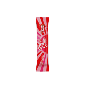 Pitstop+ Rise & Shine nootropic hydration stick pack in Strawberry flavour, single 7g serving sachet in red and pink