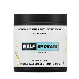Wolf Hydrate electrolyte powder with Celtic sea salt in Ocean Mango, 60 servings 270g tub