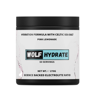 Wolf Hydrate electrolyte powder with Celtic sea salt in Pink Lemonade, 60 servings 270g tub