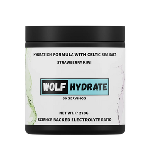 Wolf Hydrate electrolyte powder with Celtic sea salt in Strawberry Kiwi 60 servings 270g tub