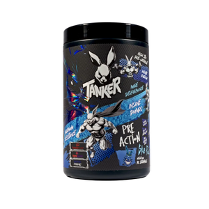 Tanker Pre-Action high stim pre-workout in Blue Raz, 30 servings 540g tub with 400mg caffeine per serving
